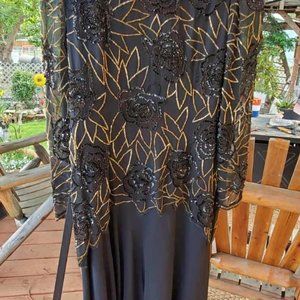 Vtg Gown Sexy Evening Glitter Beaded SILK STUDIO Black Chiffon Sz 12